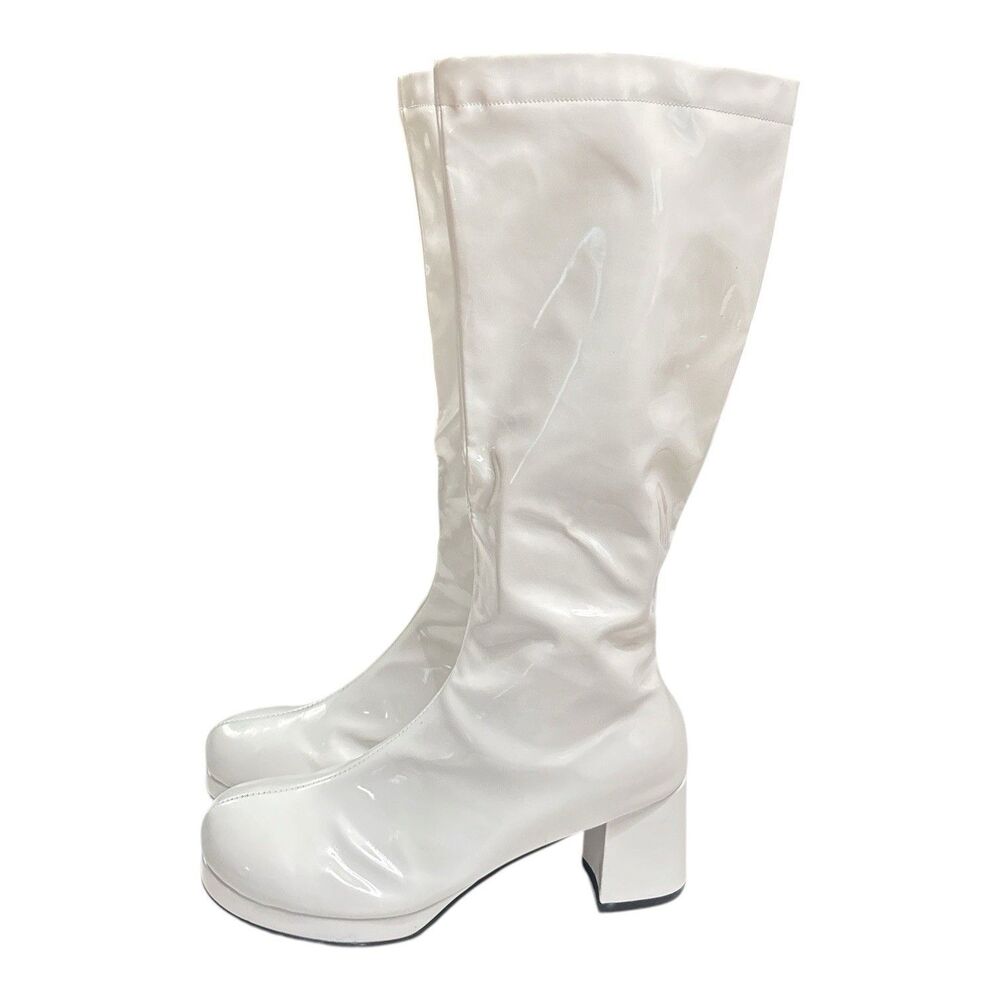 Halloween Costume Boots Tall White Side Zipper Size 12 Dress Up Concert Festival